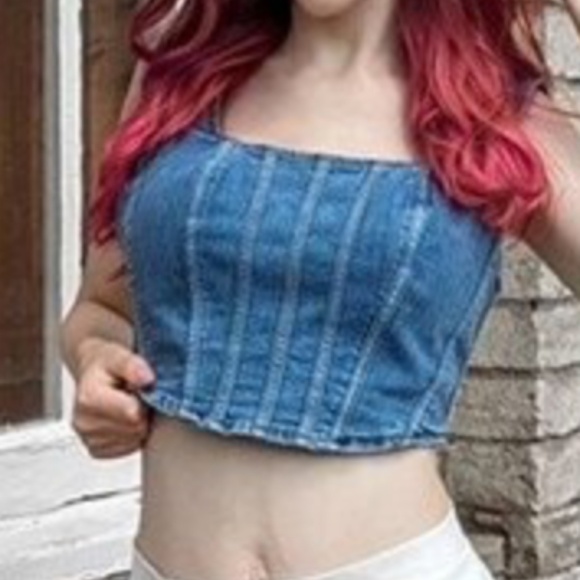 Light Wash Denim zip up Bustier Crop Top - Picture 4 of 10